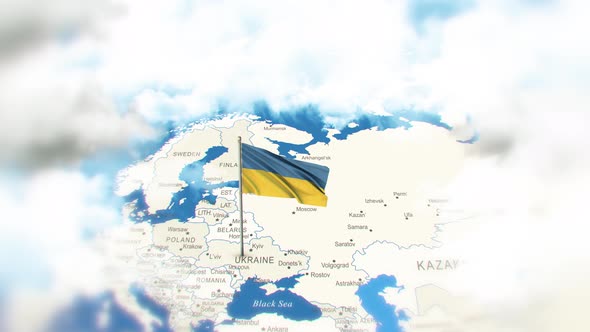 Ukraine Map And Flag With Clouds