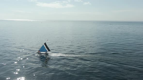 Aerial View Of Boat With Sail In Ocean In Bali, Indonesia. Terrific Seascape And Landscape alt