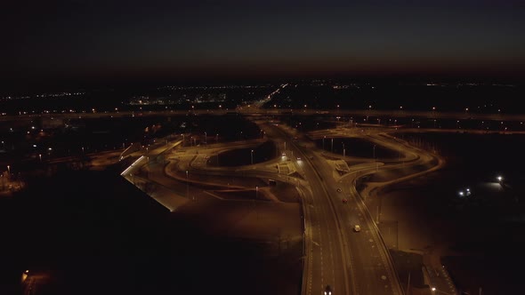 Flying above night road