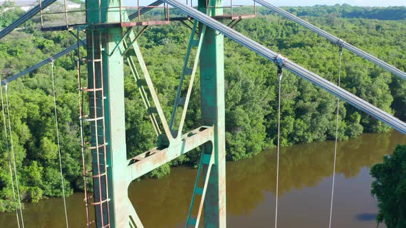 Detail of Ramfis bridge in Dominican Republic. Aerial pedestal up alt