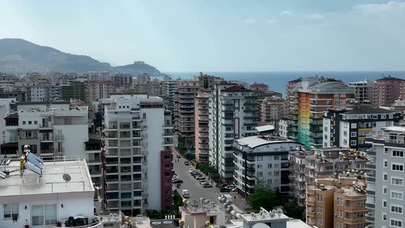 View of the city of Alanya aerial view 4 K alt