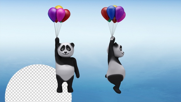 Panda Bear Flying With Balloons (2-Pack)