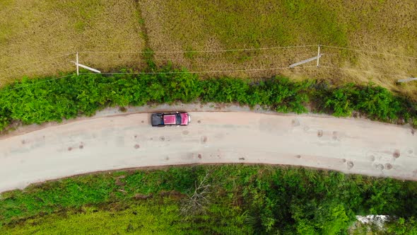 Aerial view of the dirt road in rural