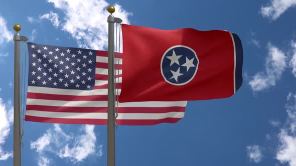 Usa Flag Vs Tennessee State Flag  On Flagpole alt