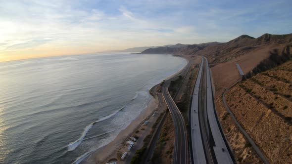 Ventura California Flying Above Pacific Coast Highway Traffic alt