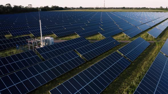 Aerial Top View of a Solar Photovoltaic Panels Power Plant
