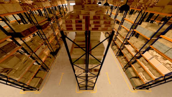 Flight through the huge warehouse with infinite packages amount. Loopable. HD alt