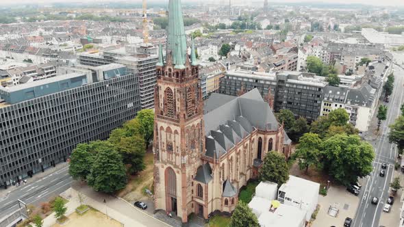 St. Peter neo-gothic catholic church, Dusseldorf, Germany. Aerial alt