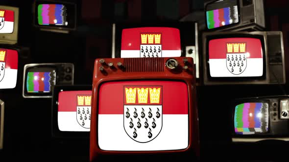 Flag of Cologne, Germany, on Retro TVs.