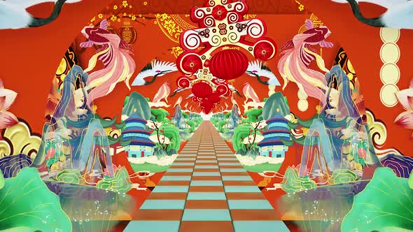 China New Year Traditional Stage Background Motion Graphic