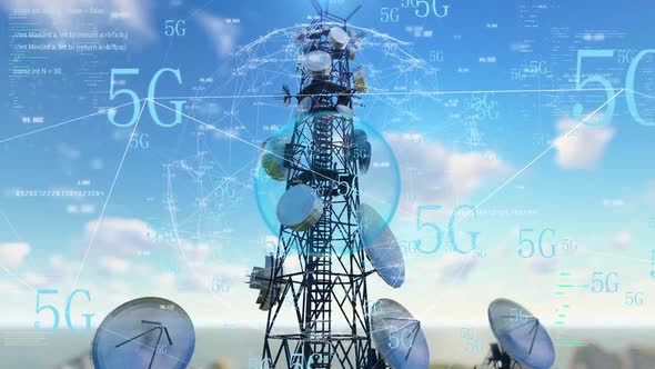 5g Base Station Signal Tower Transmits And Receives Information