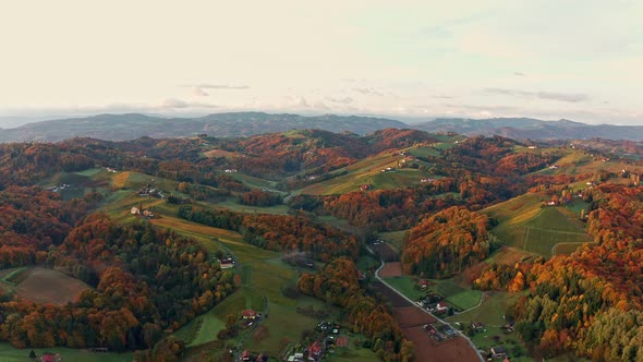 Scenic Aerial Views of South Styria in Austria on Autumn Morning alt