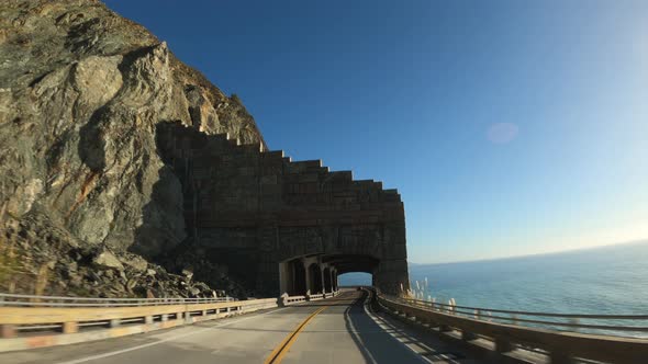 Driving in Big Sur California Cabrillo Highway 1 Coast Road Pov South Tunnel