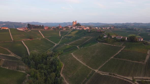 Serralunga d'Alba and Vineyards in Langhe, Piedmont Italy Aerial View alt
