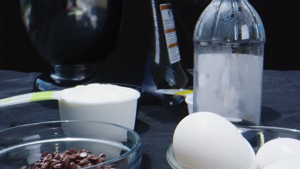 Macro Shot of Chocolate Cake Ingredients Before Mixing alt