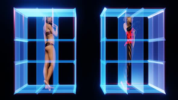 Two Sexy NFT Girls in Crystal Cubes alt