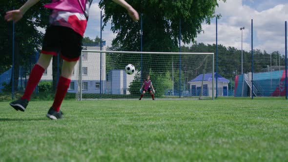 Young Boys Play a Soccer the Goalkeeper Protects the Football Goal and ...