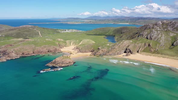 Aerial View of the Murder Hole Beach Officially Called Boyeeghether Bay in County Donegal Ireland alt