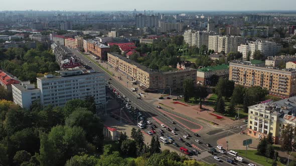 View From the Height of Residential Buildings and Independence Avenue in the Center of Minsk alt