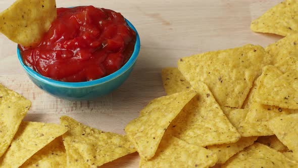 Tortilla chips with spicy tomato salsa