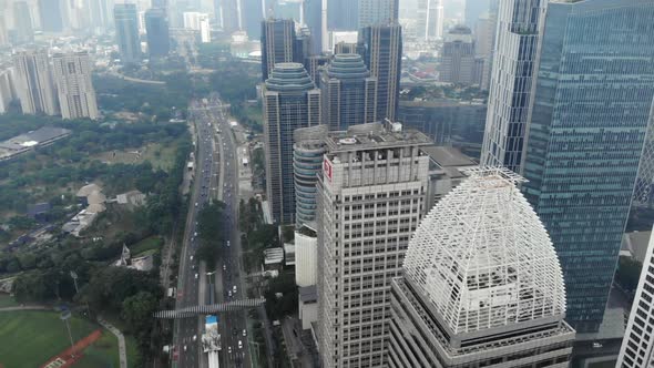 Aerial view of cityscape and skyscrapers buildings in Jakarta