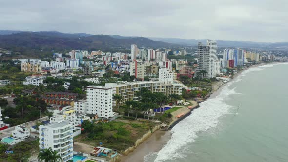 Aerial view of an expensive tourist resort along the coastline alt