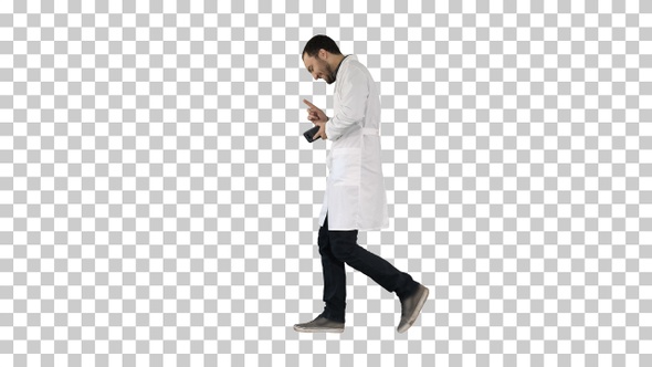 Walking attractive laughing doctor, Alpha Channel alt