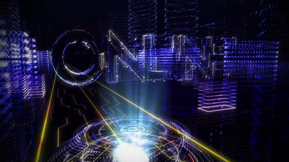 A hologram of The word Online is appearing and then disappearing. Graphics. Code alt