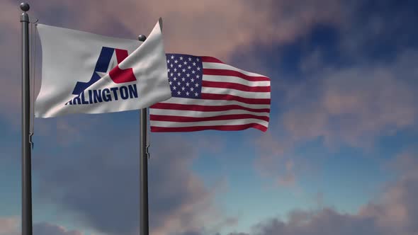Arlington City Flag Waving Along With The National Flag Of The USA - 2K alt