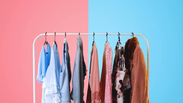 Women's Clothing on Pink and Blue Background