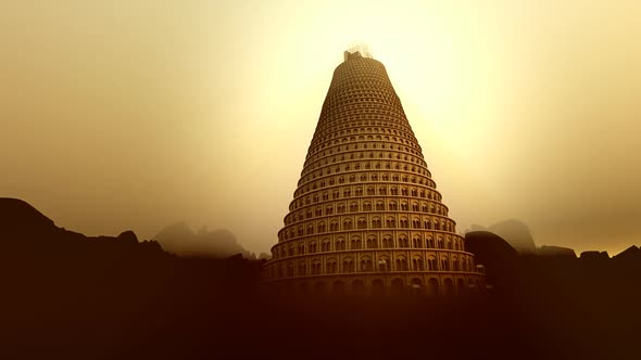 Conceptual image of the Tower of Babel. Bible genesis unity God language alt