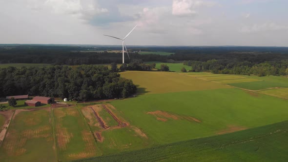Aerial view of wind turbine in a countryside