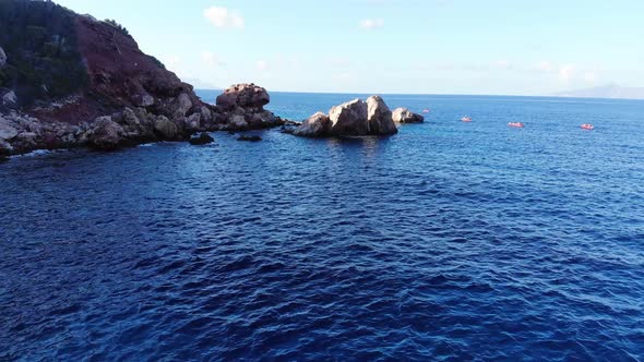 Kayaking on the Aegean Sea Near the Ruins of the Greek Sity Knidos, Turkey