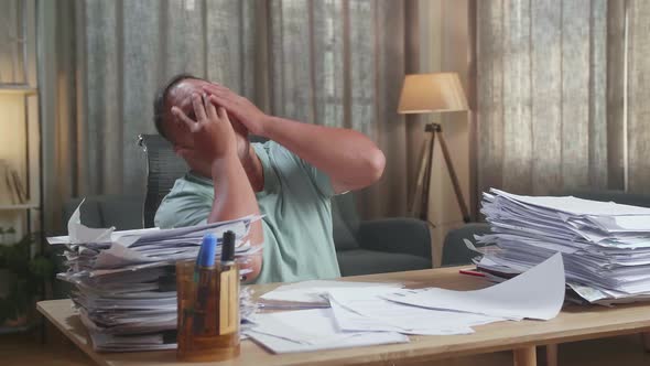 Pressure Fat Asian Man Being Tired Working Hard With Documents At The Office alt