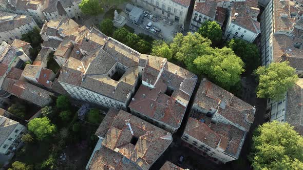Old French City Montpellier Ecusson By Drone Aerial Early Morning Rooftops View