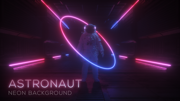 Astronaut In Neon Glowing Tunnel