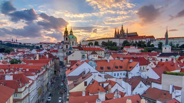 Sunset Behind St Nicolas Timelapse in Mala Strana in Prague alt