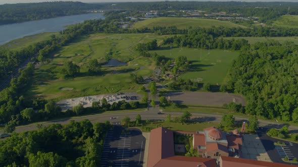 Golf Course Near Hempstead Harbor Port Washington Long Island Aerial Tilt Up alt