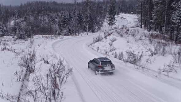 Aerial view of Volvo v90 cross country car alt