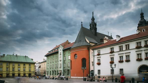Krakow, Poland. Church Of St. Barbara On Small Market Square In Summer Day. Famous Landmark. UNESCO alt