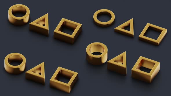 Abstract animation geometric figures. Isometric 3d illustration on gray background. alt