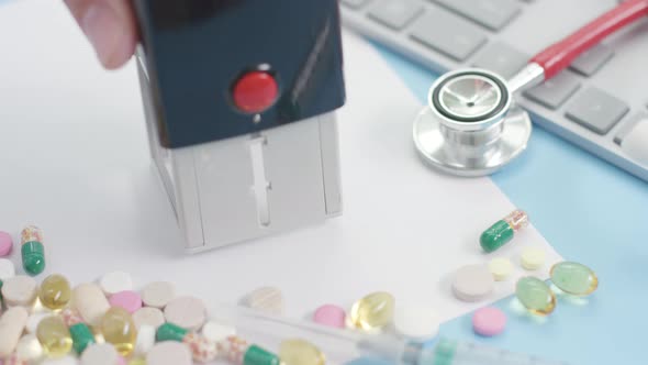 Putting DRUG TEST PASSED Stamp on the Paper alt