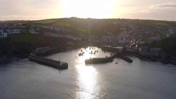 Mevagissey Harbour in Cornwall UK, A Picturesque Seaside Town From the Air alt