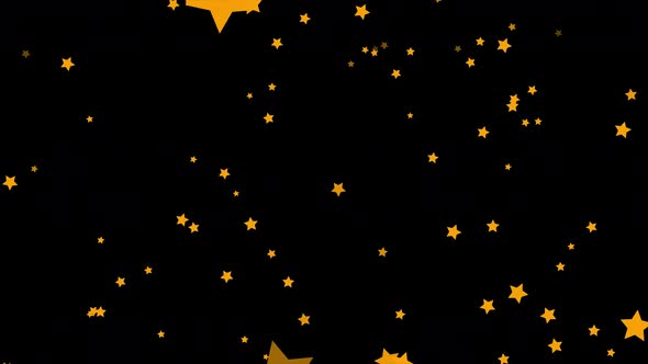 Animation of abstract golden five-pointed colorful stars falling on black background alt