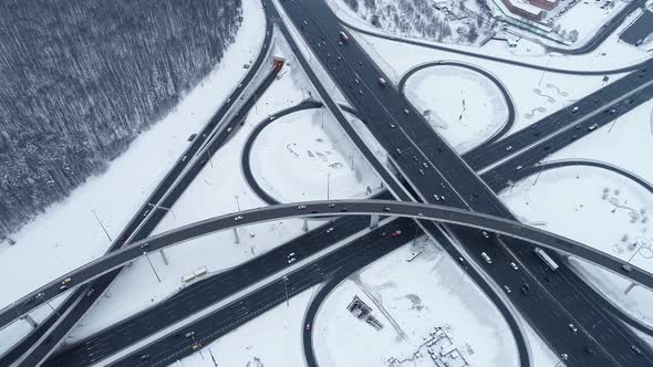 Freeway Intersection Snow-Covered in Winter alt