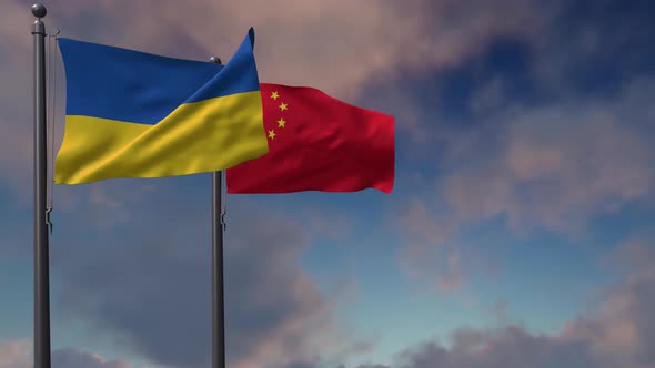 China Flag Waving Along With The National Flag Of The Ukraine - 4K alt