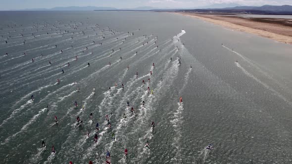 Massive Windsurfing Competition In Gruissan France Aerial View