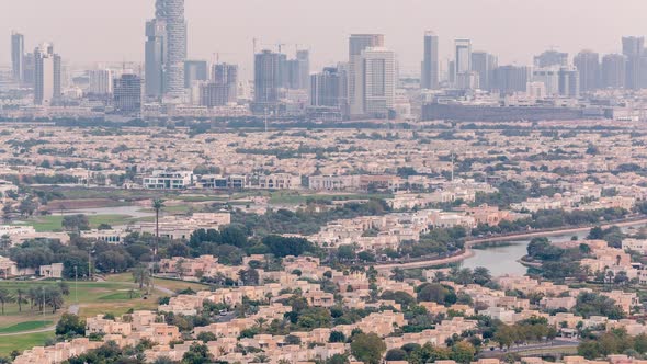 Aerial View of Apartment Houses and Villas in Dubai City Timelapse United Arab Emirates alt