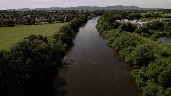 River Severn Upton-upon-Severn Small Town Malvern Hills Worcestershire UK Aerial Landscape