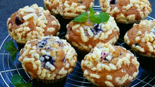 Sweet dessert with blueberry muffin alt